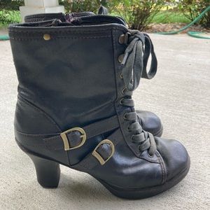 Buckle Dark Brown Heeled/Zippered Boots-great for cosplay